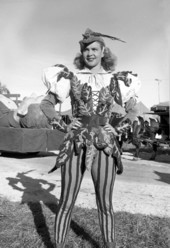 Portrait of a circus performer in costume.