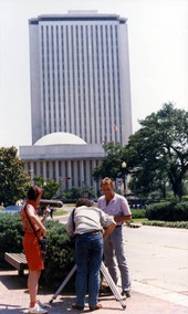 Crew filming the Florida State Capitol building in Tallahassee.
