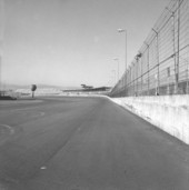 Close-up view of the racetrack at the Daytona International Speedway.
