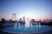 Friendship Fountain with Jacksonville skyline.