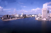 Aerial view looking west toward Brickell Key and the mouth of the Miami River.