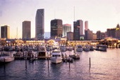 Looking southwest at Miamarina at Bayside and Miami skyline.