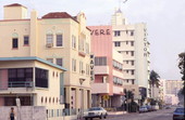 Row of hotels along Ocean Dr. in Miami Beach.