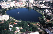 Aerial view looking west over Lake Eola in Orlando.