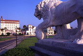 Close-up view of lion statue at the Bridge of Lions in St. Augustine.