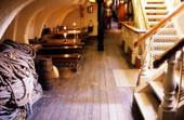 Below deck aboard the tall ship "HMS Bounty" replica at St. Petersburg.