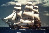 H.M.S. Bounty under full sail.