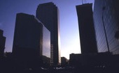 Looking west on Kennedy Blvd. at downtown Tampa buildings.
