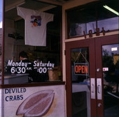 Close-up view of the entrance to the Silver Ring Cafe in Ybor City, Florida.