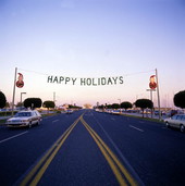 View showing a Happy Holidays banner in St. Petersburg, Florida.