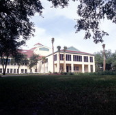 View showing the Alachua County Library District headquarters at 401 E. University Ave. in Gainesville, Florida.