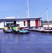 Visitors on go-karts at Mike Greenwell's Bat-A-Ball & Family Fun Park in Cape Coral, Florida.