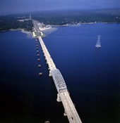 Aerial view looking west over a drawbridge on U.S. 98 in Panama City, Florida.