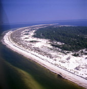 Aerial view overlooking the northern end of the T.H. Stone Memorial St. Joseph Peninsula State Park near Port St. Joe, Florida.