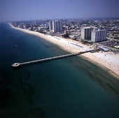 Aerial view showing pier at Pompano Beach, Florida.