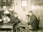 Unidentified Koreshan Unity members playing cards.