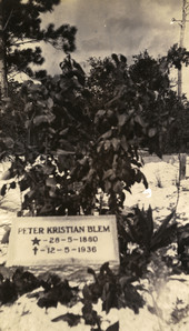 Headstone for Peter Kristian Blem at the Koreshan Unity's "Pelican Sound" cemetery in Estero, Florida.