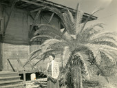 Koreshan Unity president Hedwig Michel standing by Art Hall at the Koreshan State Historic Site park in Estero, Florida.