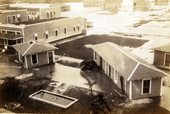 Bird's eye view showing small office buildings in Everglades City displaced by the 1926 hurricane.