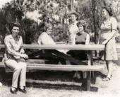Koreshan Unity president Hedwig Michel, standing in center, with Girl Scout leaders at the Koreshan State Historic Site park in Estero, Florida.