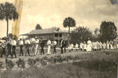 Lunar festival procession led by Koreshan Unity band in Estero, Florida.