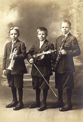 Three unidentified young Koreshan Unity musicians in Estero, Florida.