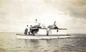 Postcard showing Koreshans aboard the "Curlew" motorboat.