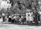 Audience at dedication ceremony at the Koreshan State Historic Site park in Estero, Florida.