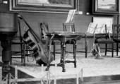 Musical instruments on display in Art Hall during the 1987 Solar Festival at the Koreshan State Historic Site park in Estero, Florida.
