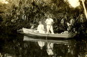 Alfred Christensen in a rowboat with a couple of Koreshan Unity sisters.
