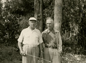 Jesse R. Pike, left, posing with Koreshan Unity president Laurie Bubbett.
