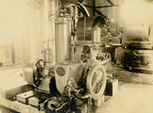 Air compressor and tank inside the power plant at the Koreshan Unity in Estero, Florida.