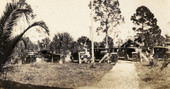 Cars parked in front of Koreshan Unity during their Industrial & Art Exhibit fair in Estero, Florida.