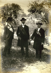 Portrait of Koreshan John Sargent, left, with two unidentified men.