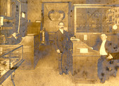 Koreshan Unity founder with members at the Guiding Star Publishing House main office on Englewood Ave. in Chicago, Illinois.