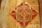 Close-up view of the Koreshan Unity flag.