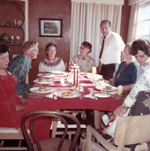 Koreshan Unity president Hedwig Michel eating with people on Christmas day.