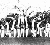 Students in a pyramid formation
