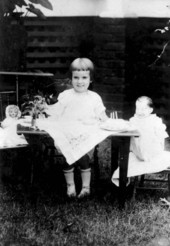 Rachel Smith at third birthday party with cake and dolls - Madison, Florida