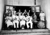 Nancy Lee Orchestra at the front door of the school auditorium - Lee, Florida