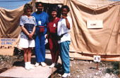 Nurses in Dade County standing outside medical clinic set up to help victims of Hurricane Andrew.