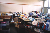 View showing items of aid for victims of Hurricane Andrew in Dade County, Florida.