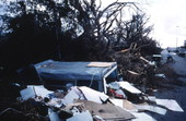 View showing a pile of debris following Hurricane Andrew - Dade County, Florida.
