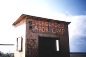 View of an Everglades Labor Camp building following Hurricane Andrew.