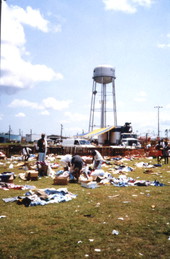 Victims looking through boxes of aid following Hurricane Andrew in Dade County, Florida.