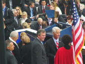 Governor Charlie Crist on his inaugural day conversing with departing Governor Jeb Bush and Lieutenant Governor Toni Jennings - Tallahassee, Florida.