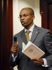 Representative Mackenson "Mack" Bernard, D-West Palm Beach, making a point about the rules as the House brought its version of the state budget to the floor.