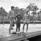 Ginger Stanley wearing an exposure suit at Silver Springs.