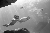 Diver using an underwater propulsion vehicle at Silver Springs.