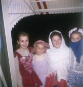 Girls trick-or-treating in Miami on Halloween.